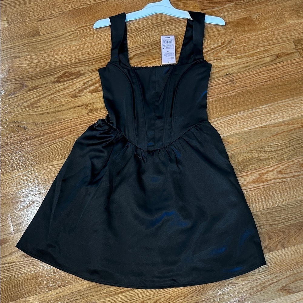 Fit and flare magic moves black boned upper corset mini dress XS new